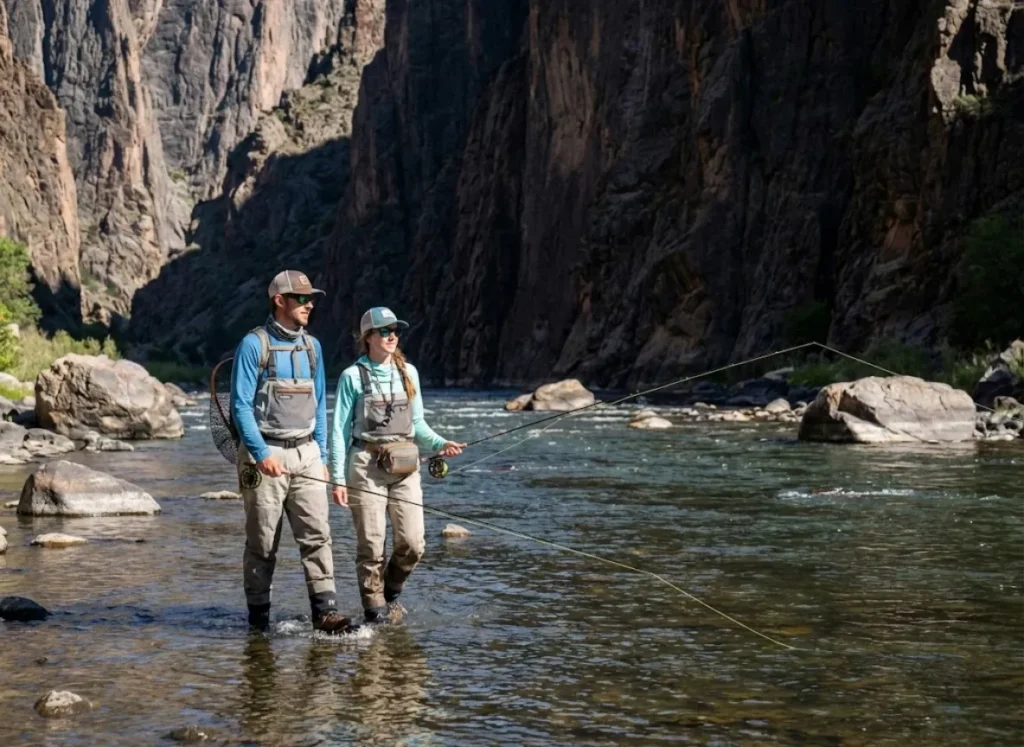 Two anglers hiking Black Canyon of the Gunnison trout fishing Colorado