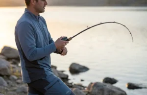 Monofilament Stretch Explained: When Stretch Helps vs Hurts Your Hookset Angler mid-hookset with bent rod and taut monofilament line showing stretch during fight