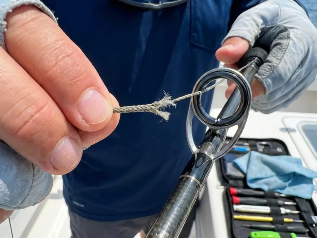 Inspecting micro-fractured rod guide that causes deep water braided line failure
