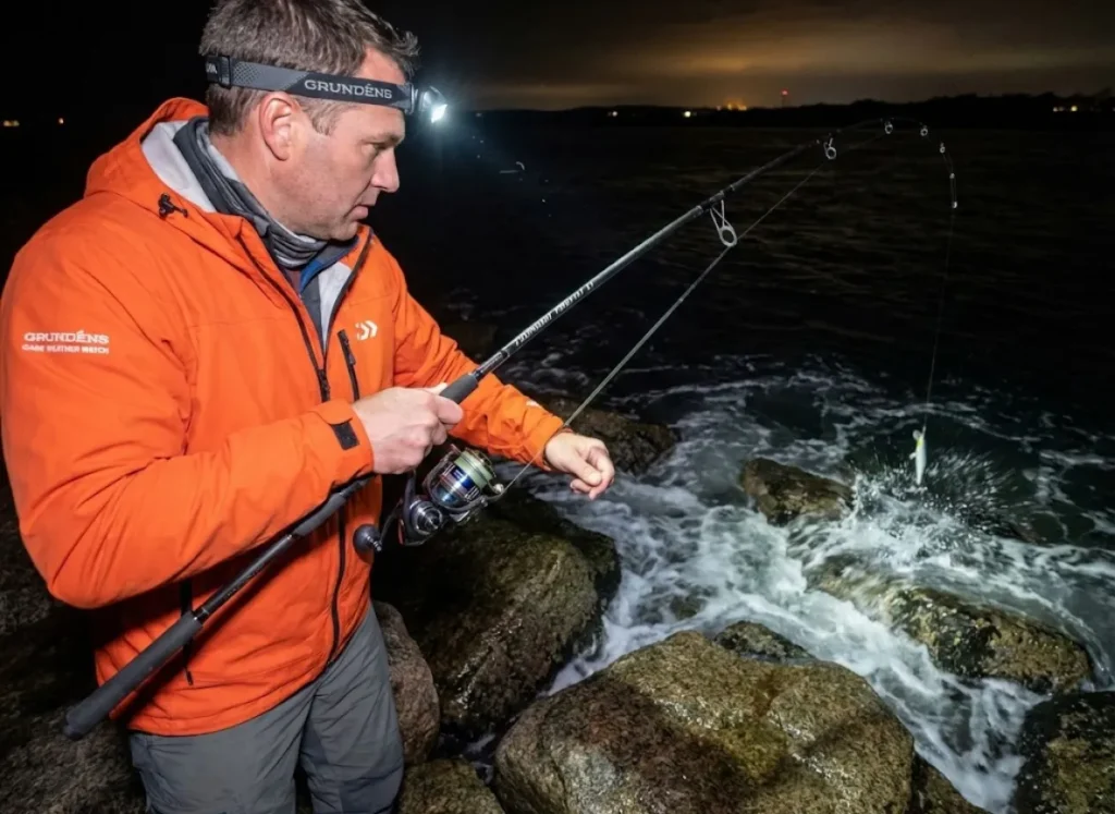 Anglers observing juvenile striped bass school Chesapeake Bay nursery habitat