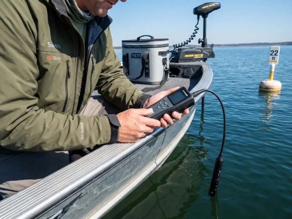 Measuring dissolved oxygen levels below thermocline depth to show hypoxic dead zone in summer reservoir