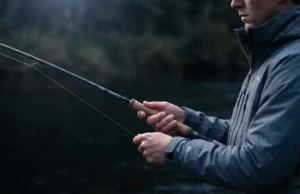 Use the Lateral Line System to Your Advantage Close-up of a professional angler in a Simms jacket gripping a bending G. Loomis rod at dusk, highlighting the tactile sensation of a fish strike in low light.