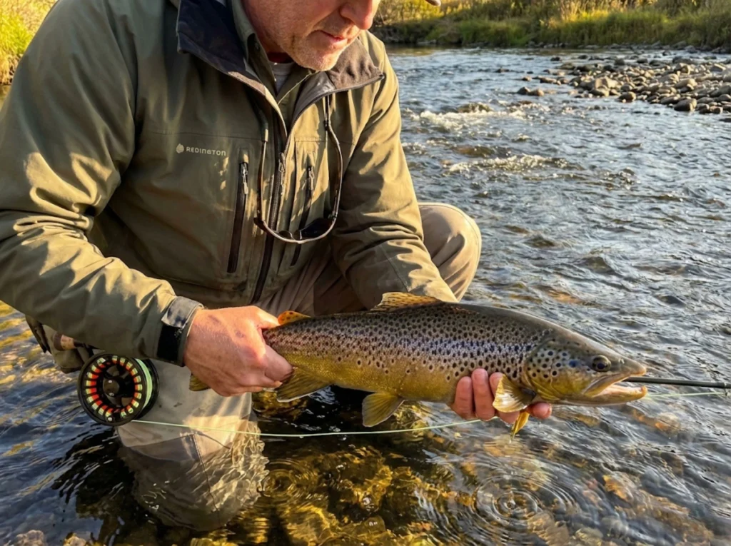Large non-native brown trout caught in freestone stream that outcompetes brook trout