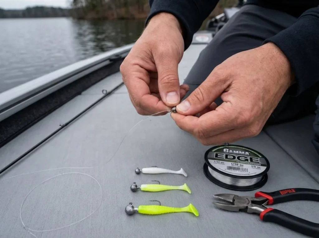 Comparing jig head weights and fluorocarbon line for fall crappie depth transitions