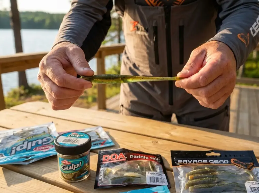 Angler stretching Z-Man ElaZtech lure demonstrating 10X elasticity characteristic 