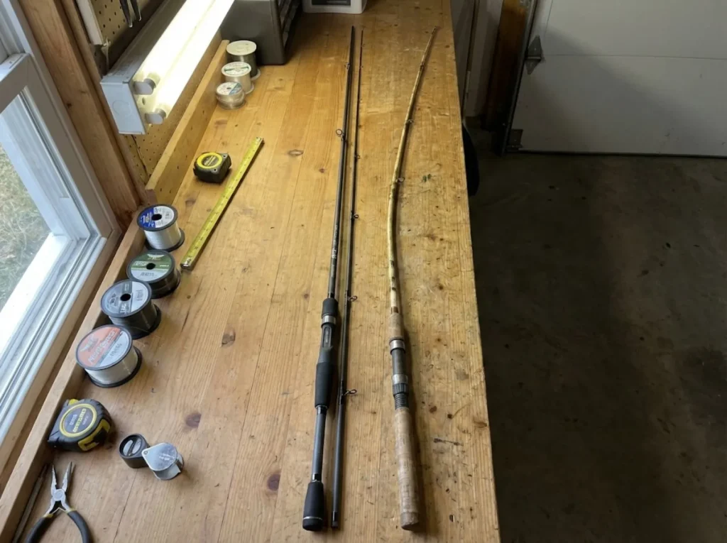 Straight vs warped fishing rod showing permanent rod set from improper storage