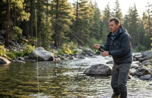 See the Bite Before You Feel It in Clear Water Angler watching chartreuse braid line enter gin-clear river water for bite detection