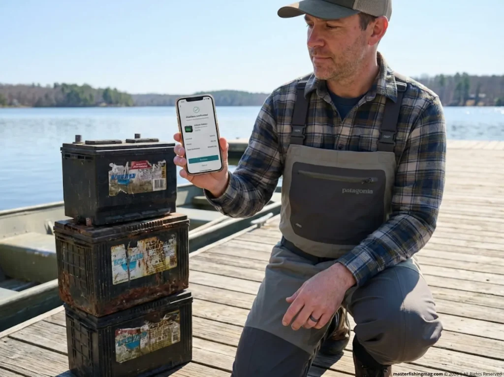 Angler calculating total cost of ownership comparing lithium vs lead acid trolling motor battery replacement cost
