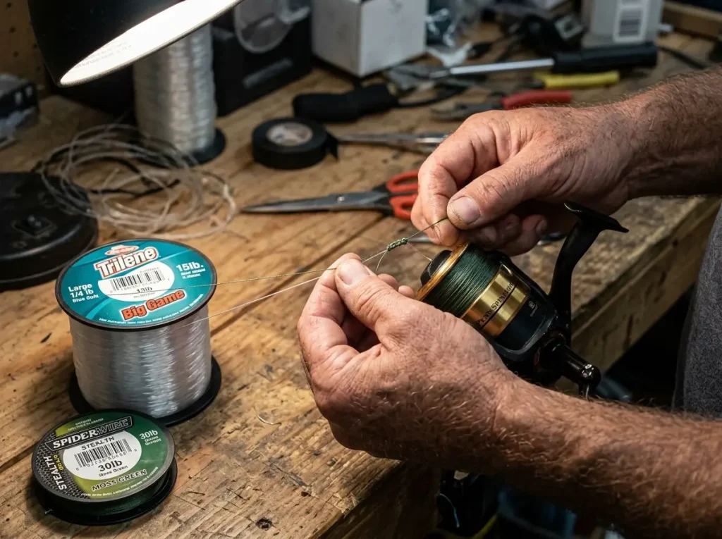 Backing a reel with cheap mono under a braid top shot to respool fishing line cheaply