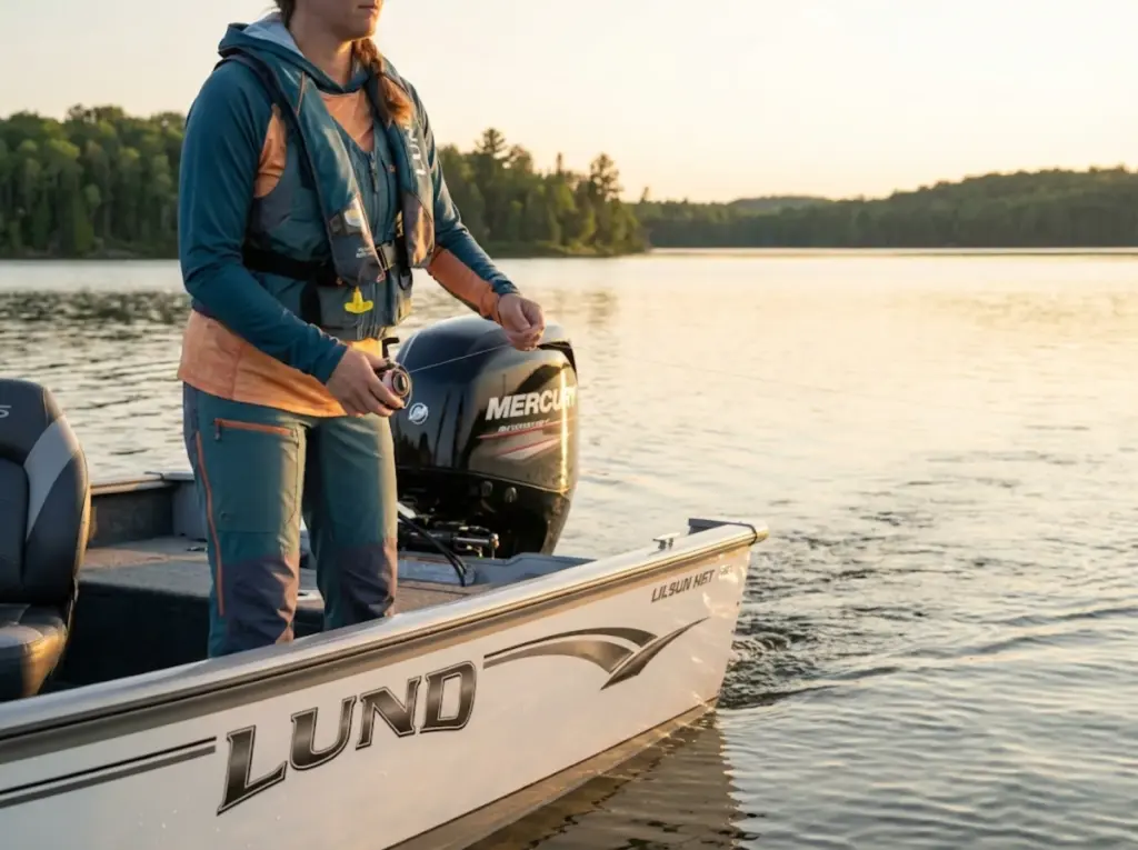 Angler performing line twist fix by towing bare line behind boat at idle
