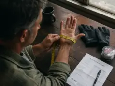 How to Size Fishing Gloves for Real Dexterity Angler measuring hand circumference with a soft tape for fishing glove sizing