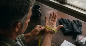 How to Size Fishing Gloves for Real Dexterity Angler measuring hand circumference with a soft tape for fishing glove sizing