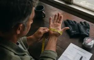 How to Size Fishing Gloves for Real Dexterity Angler measuring hand circumference with a soft tape for fishing glove sizing