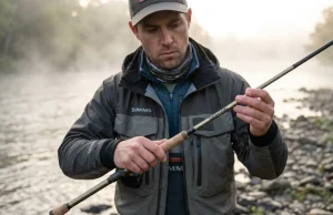 1-Piece vs 2-Piece Fishing Rods What Do You Actually Lose? Angler assembling a two-piece Daiwa fishing rod on a misty riverbank at sunrise