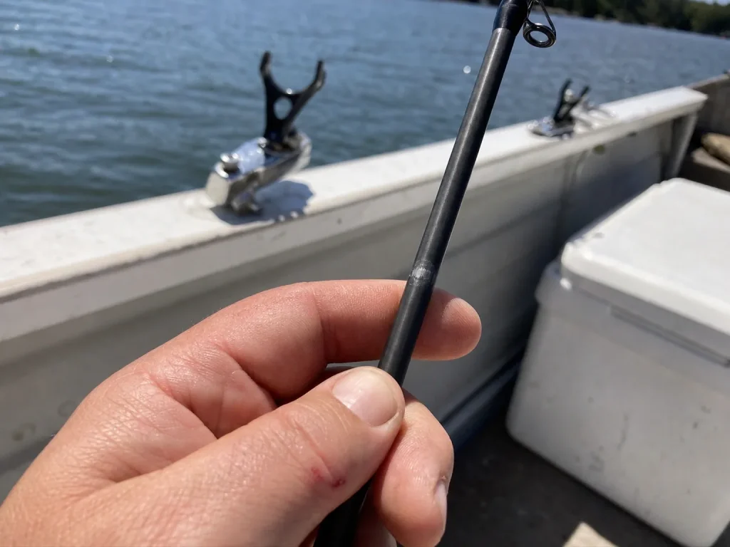 Running a cotton ball through a rod guide to catch a cracked ceramic insert during a rod inspection