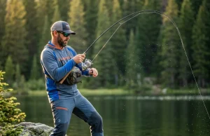 The Fishing Line That Forgives Every Beginner Mistake Angler fighting a fish highlighting monofilament fishing line stretch
