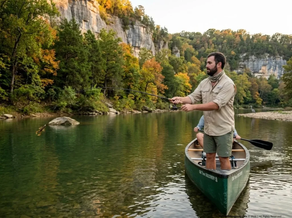 Canoe fishing Buffalo National River Arkansas Ozarks smallmouth bass