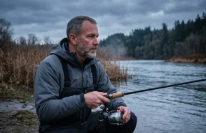 Carp Fishing Techniques Most North Americans Skip Angler adjusting reel drag on the bank using carp fishing techniques north america.