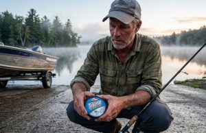 Fishing Line Pound Test Isn’t What Beginners Think Angler checking fishing line pound test on a spool at a dawn boat ramp