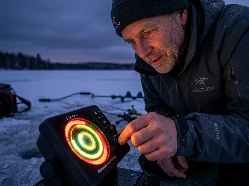 Adjusting flasher gain for zooplankton tracking in winter bluegill and crappie ice fishing tactics