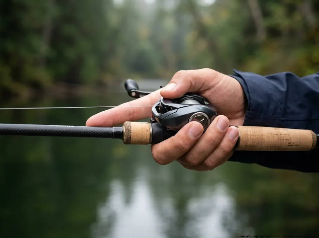 Split-finger grip on a high modulus graphite rod blank for maximum sensitivity 
