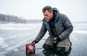 The Oxygen Squeeze That Moves Winter Panfish Ice angler checking Vexilar flasher for winter bluegill and crappie ice fishing tactics