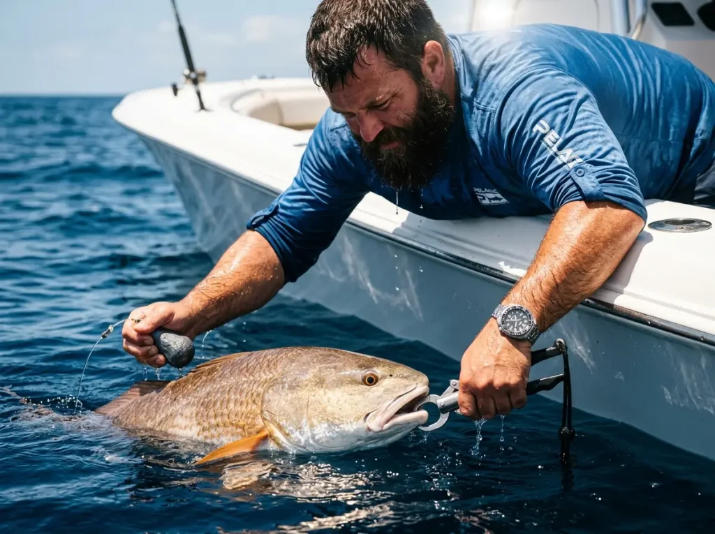 Safely deploying a Seaqualizer descending device on a bull red drum