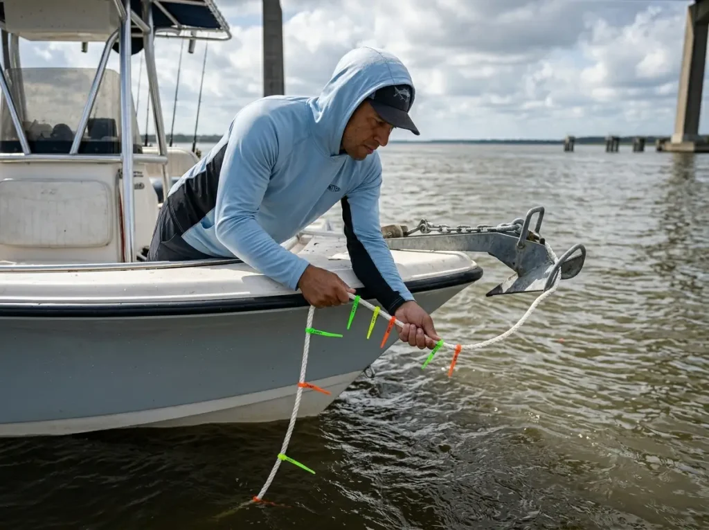 Angler calculating exact horizontal drop distance