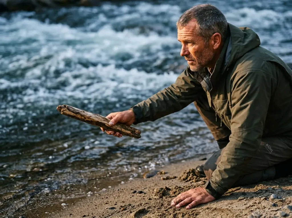 Angler performing float test to calculate the Rule of Ten