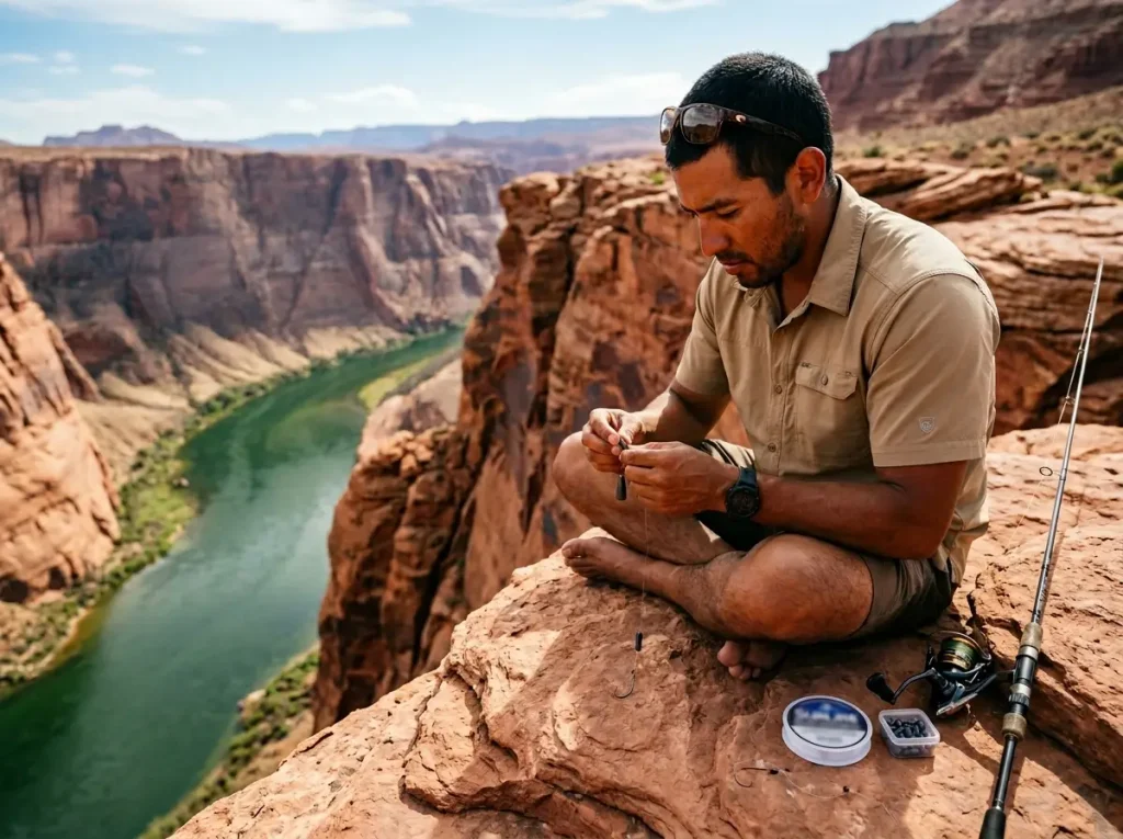 Angler setting up clean tackle with tungsten weights