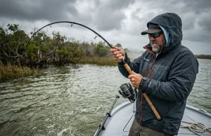 What 11,000 Newtons of Drum Fish Bite Force Means for Anglers Angler fighting black drum rod bent showing how drum fish use pharyngeal teeth to crush shells