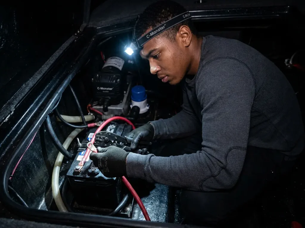 Crimping 12V power cables for the shallow water anchor pump unit