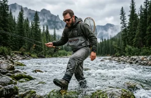 Felt vs Rubber Sole Wading Boots Field Tested Angler testing felt vs rubber sole wading boots traction comparison mid-stream on slick freestone boulders.