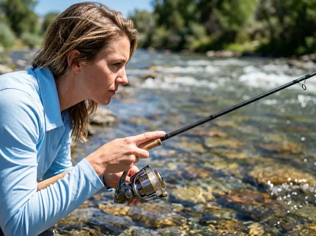 Feeling subtle steelhead bites with index finger on the rod blank