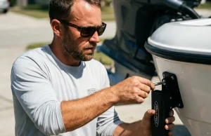 How to Install a Power Pole Shallow Water Anchor Leak-Free Angler tightening bolts to install a power pole shallow water anchor leak-free