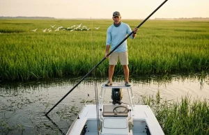 Louisiana Marsh Redfish Fishing Guide What Pros Check Pro guide poling technical skiff in Louisiana marsh for redfish