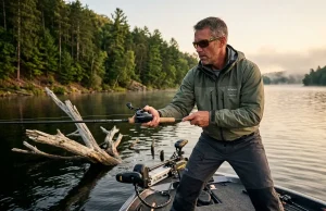 Pressured Water Fishing Tactics the Fish Already Know Angler using pressured water fishing tactics casting near timber