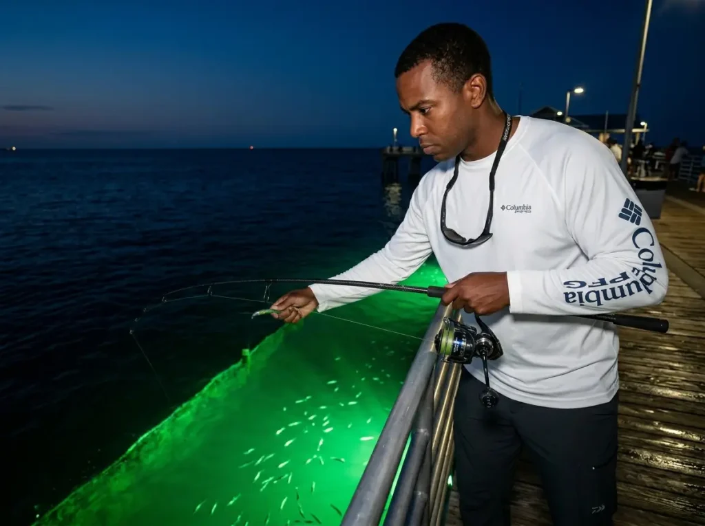 Nighttime pier fishing techniques bait rigs and species tricks