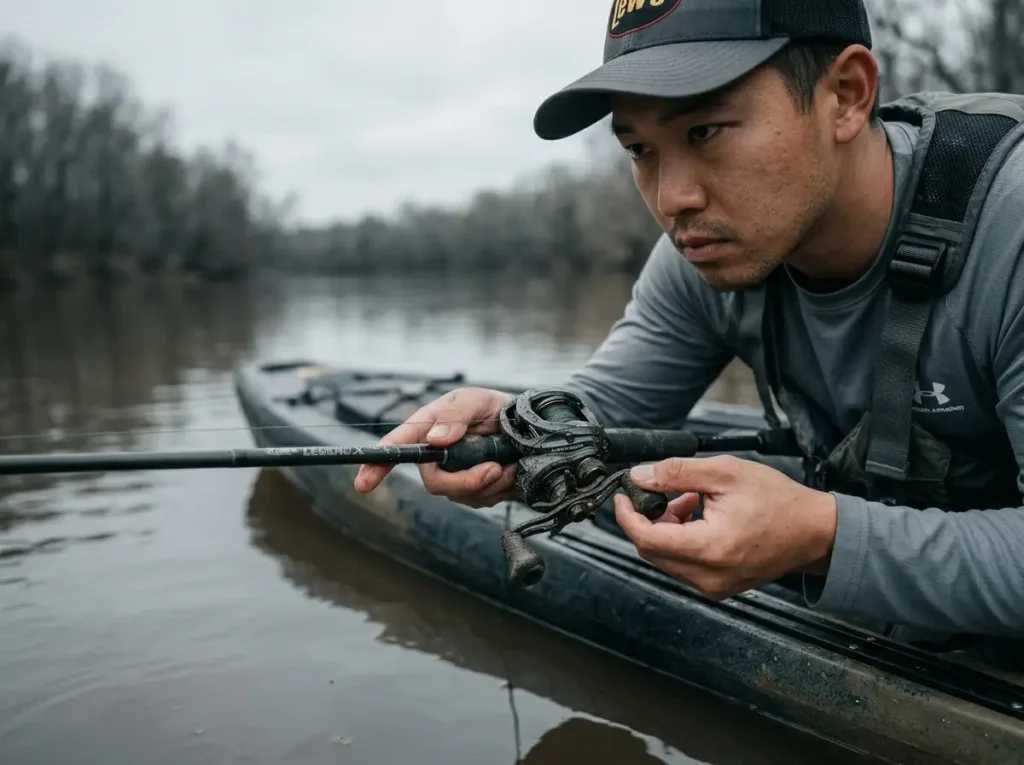 Angler executing a slow stop-and-go retrieve with a jig