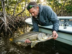 Snook Inshore After 20 Years: This Pattern Holds Angler practicing effective catch-and-release, demonstrating key snook fishing inshore tactics and seasonal patterns.