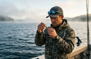 Spoon Fishing Techniques the Rapala PDF Won’t Explain Angler tying a snap practicing spoon fishing techniques casting and trolling