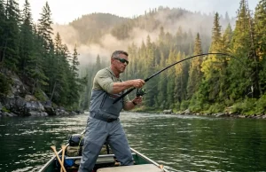 Telescoping Fishing Rods Tested on a 10-Day Float Trip Angler casting a telescoping fishing rod from an expedition canoe on a remote float trip