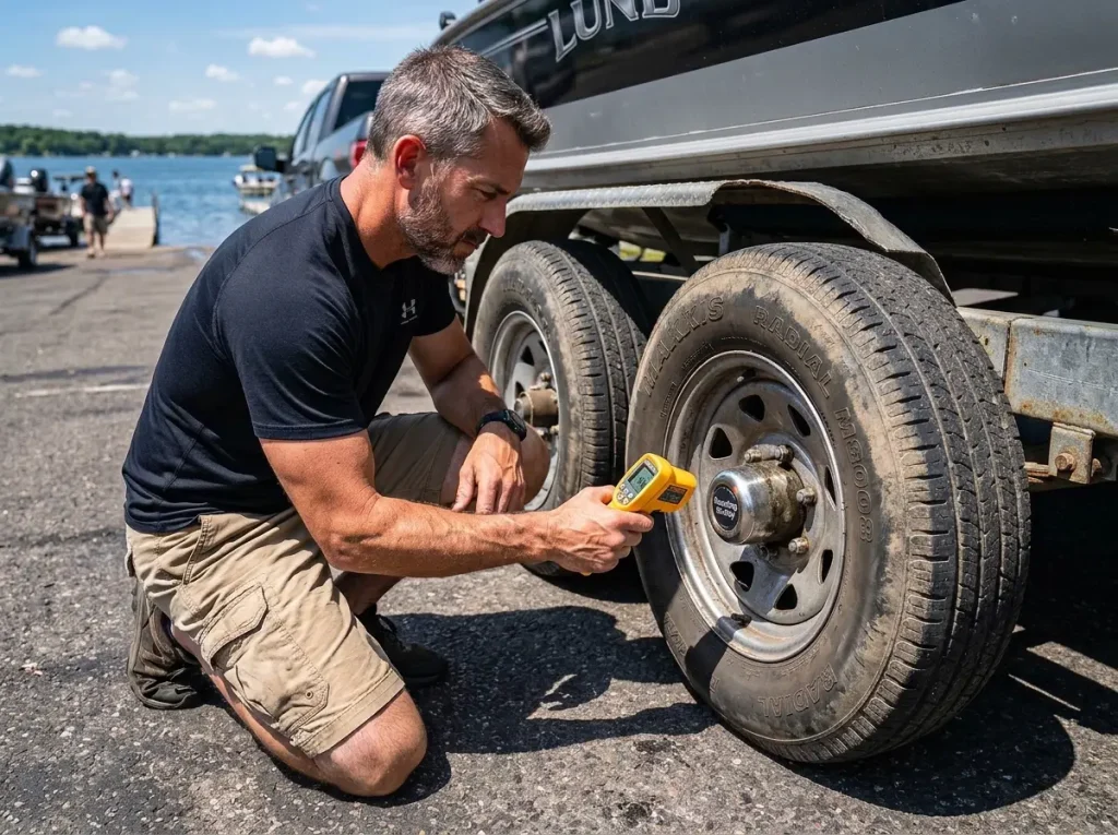 Measuring trailer hub temperature with a non-contact thermometer
