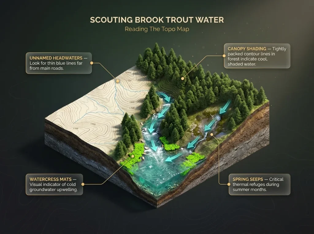 Infographic showing a submerged stream thermometer with green optimal, yellow caution, and red danger temperature zones
