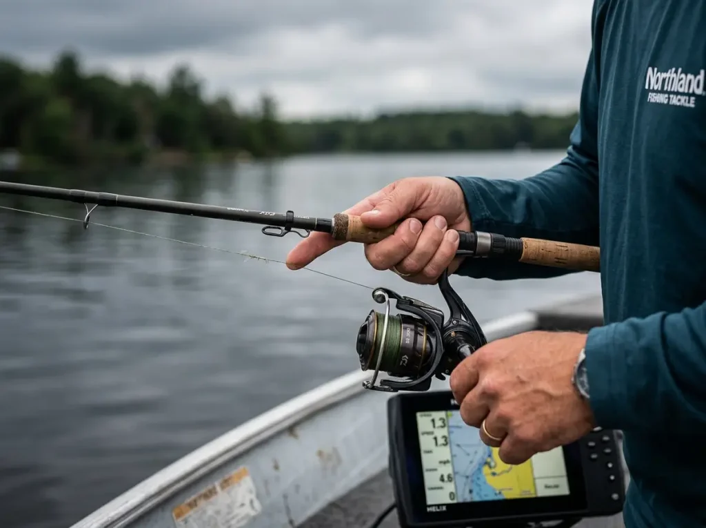 Angler feeling bottom bouncer rod tip for bottom composition changes