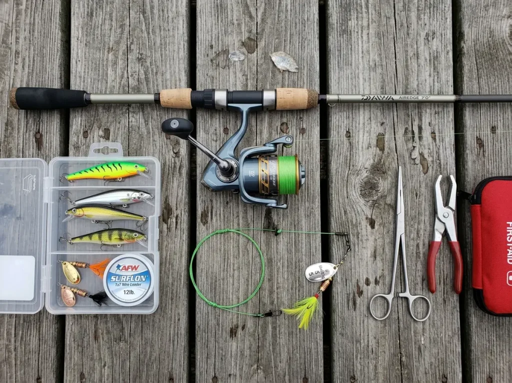 Spinning reel with wire leader and inline spinner rigged for chain pickerel