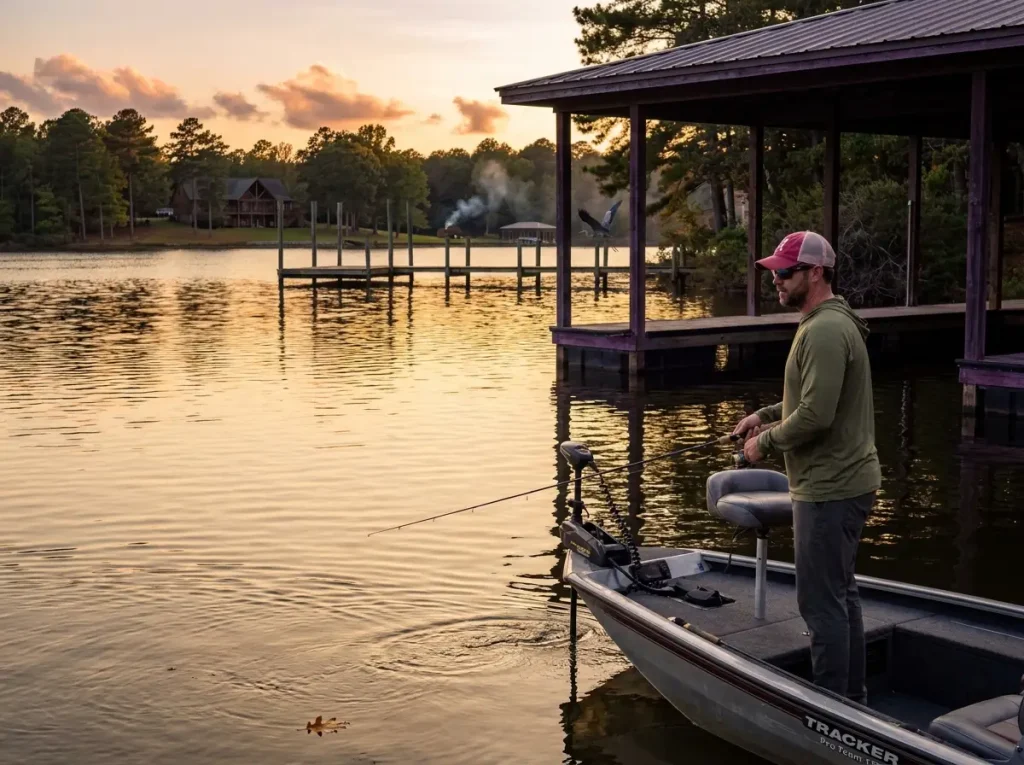 Comparison shot of two dock styles — productive shaded covered dock vs sparse open dock