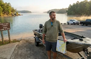 What I Do First on Every New Lake I Fish Angler studying a lake from the boat ramp on an unfamiliar body of water
