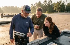 How to Find a Fishing Club and Mentor That Fit Three anglers comparing notes at a boat ramp before joining a local fishing club outing.