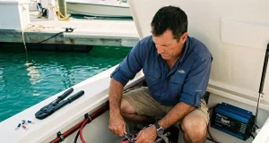 How to Install an Onboard Marine Battery Charger Right Angler installing an onboard marine battery charger in a center console boat